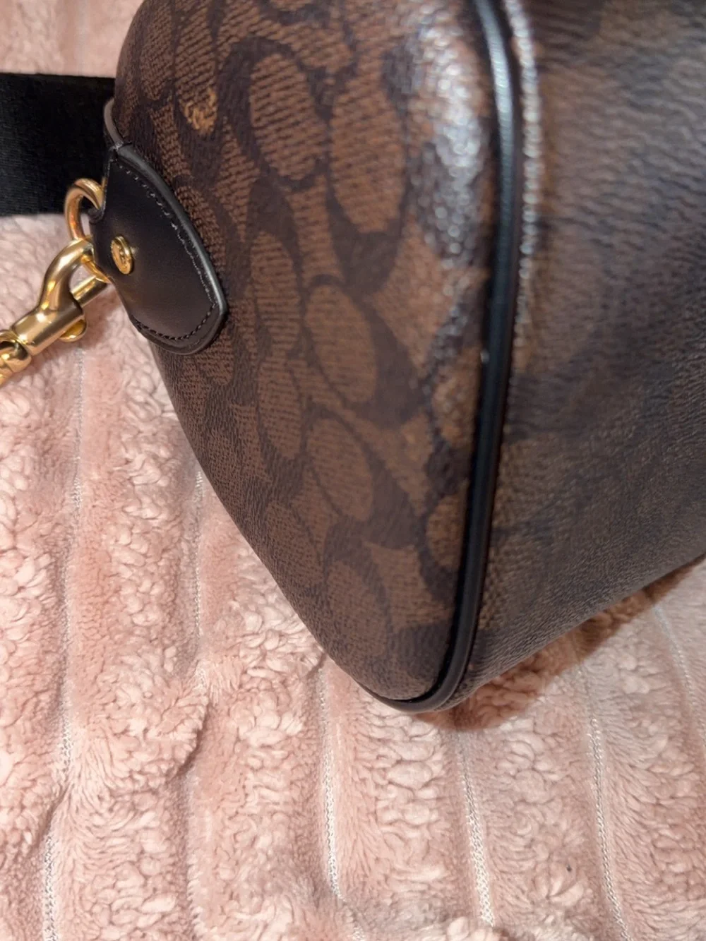 Coach Brown Signature Mini Satchel with Black Handles and Gold Hardware